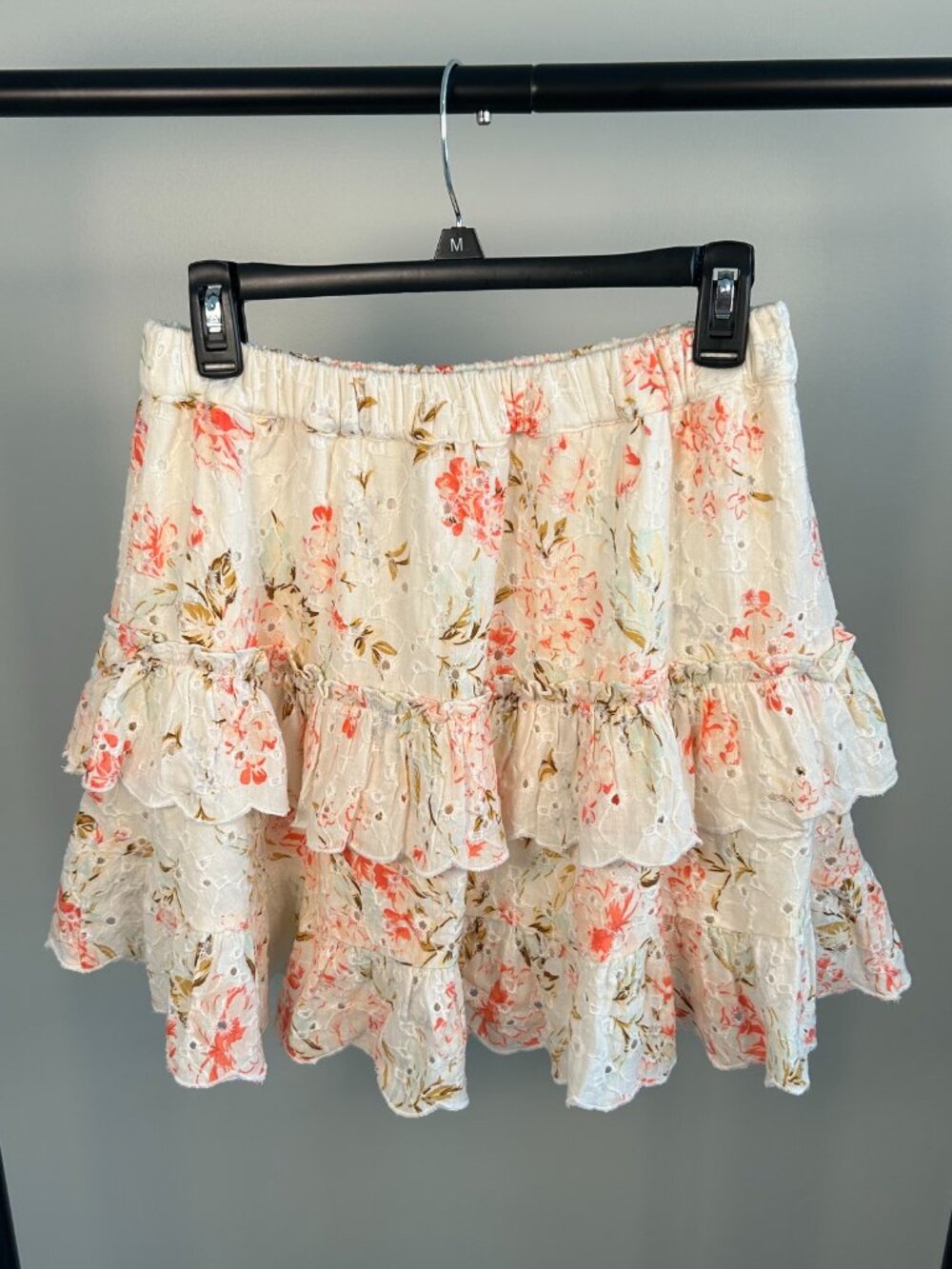 NWT American Eagle Floral Eyelet Ruffle Mini Skirt Size Medium Long